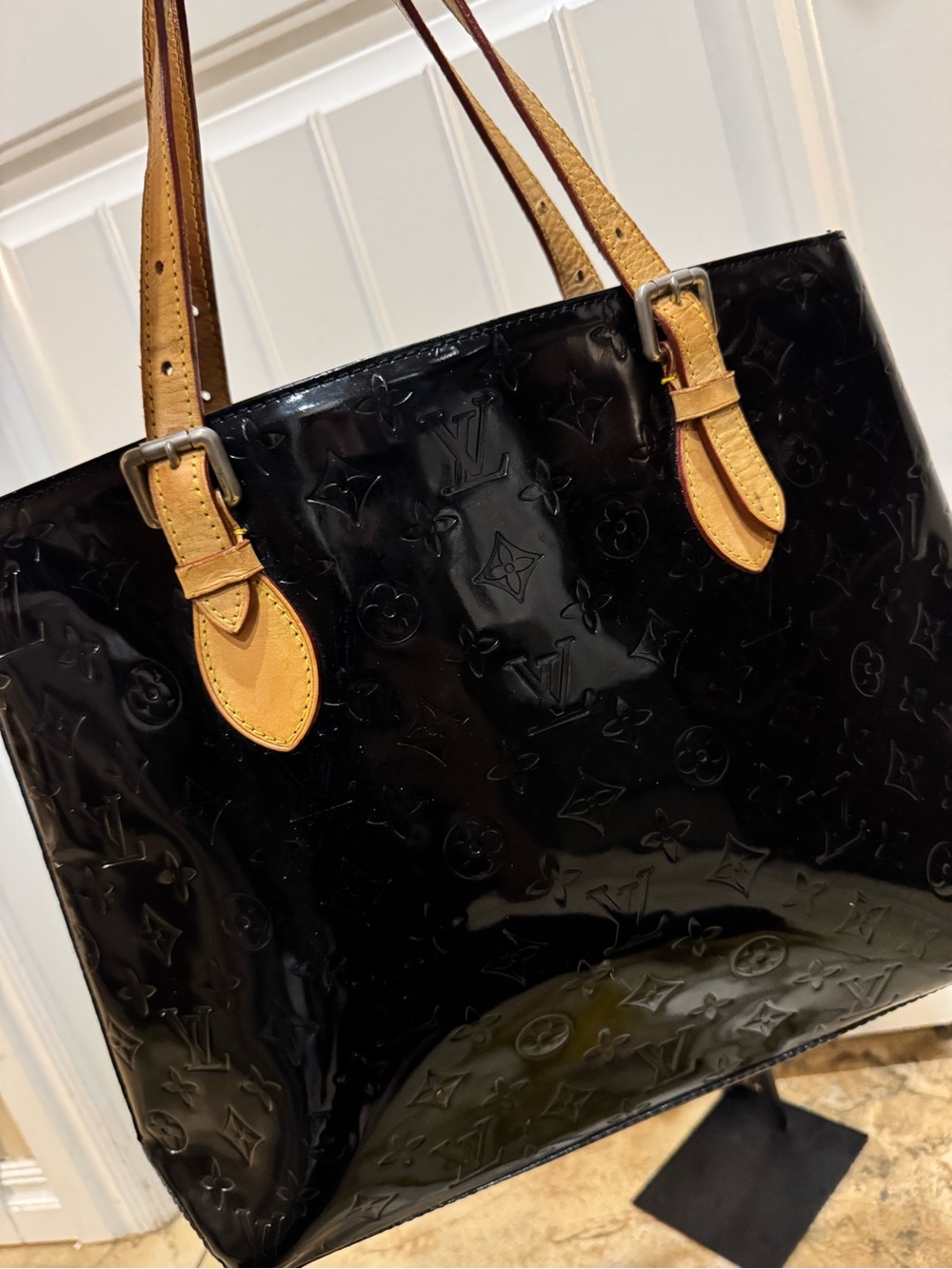 Louis Vuitton Black Vernis Patent Tote with Vachetta Handles